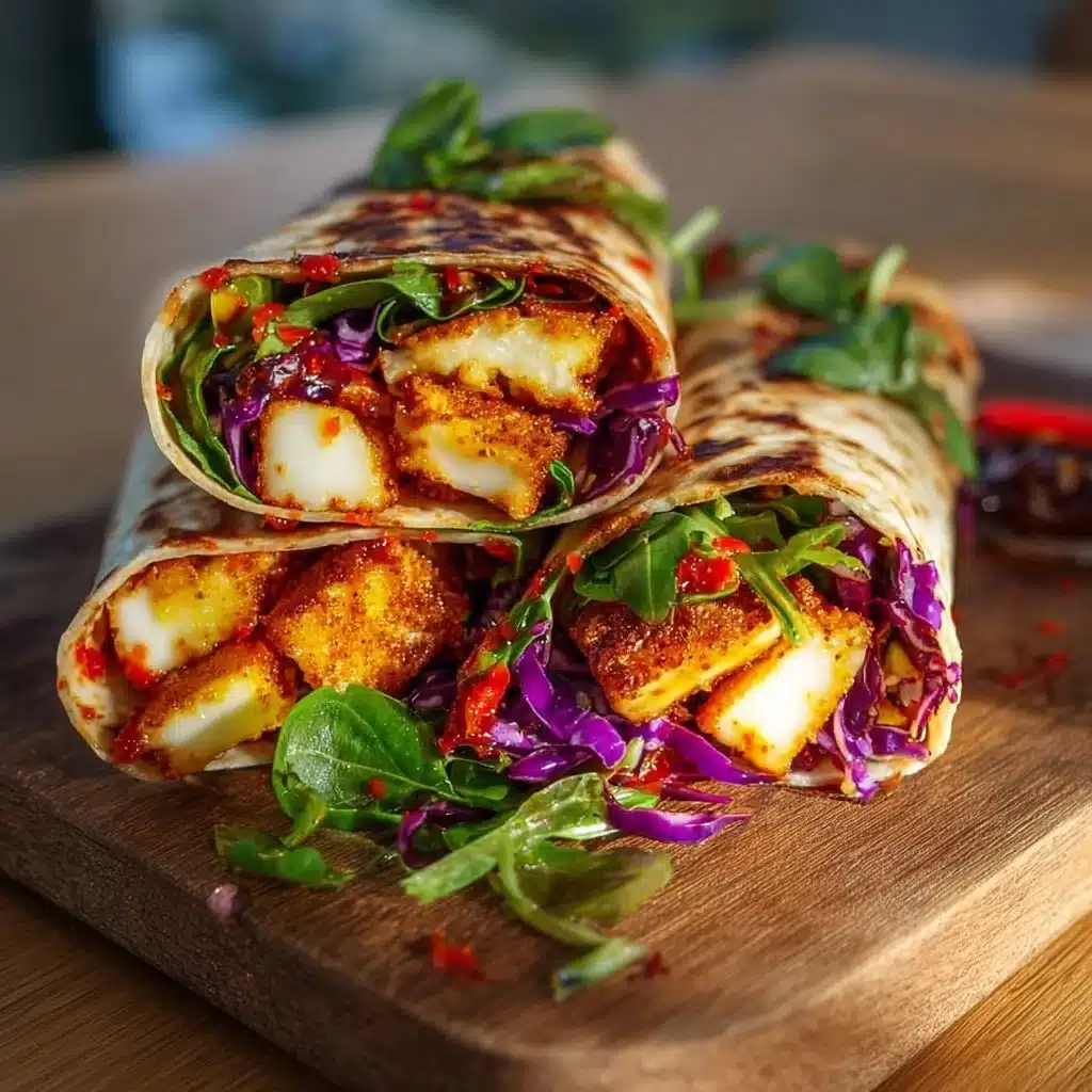Sweet Chili Halloumi Wrap with fresh vegetables and sauce