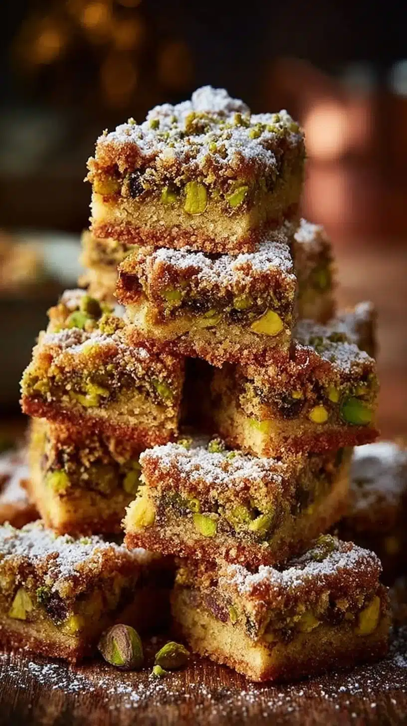 Delicious pistachio pudding cookie bars on a plate, showcasing their creamy texture
