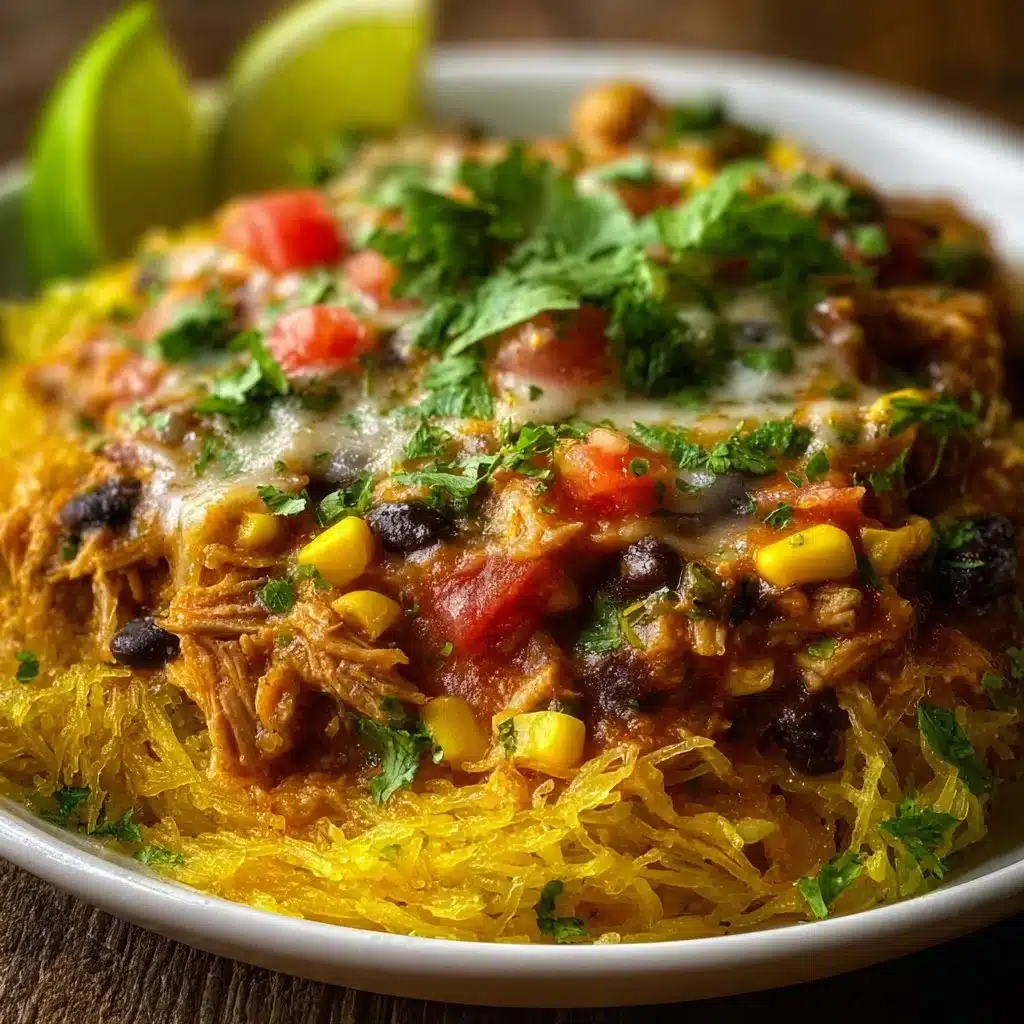Baked Turkey Enchilada Spaghetti Squash served with cheese and toppings