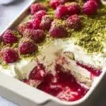 Delicious White Chocolate, Raspberry, and Pistachio Tiramisu dessert