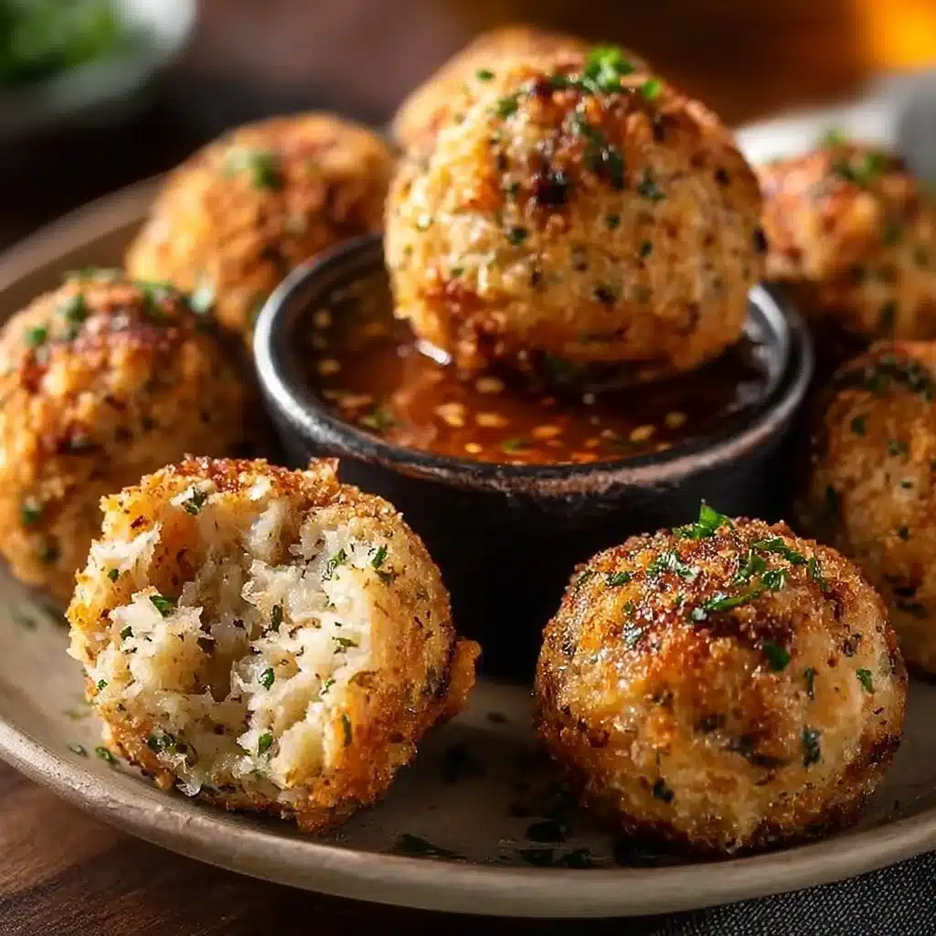 Baked Boudin Balls arranged on a platter, perfect for appetizers and snacks.