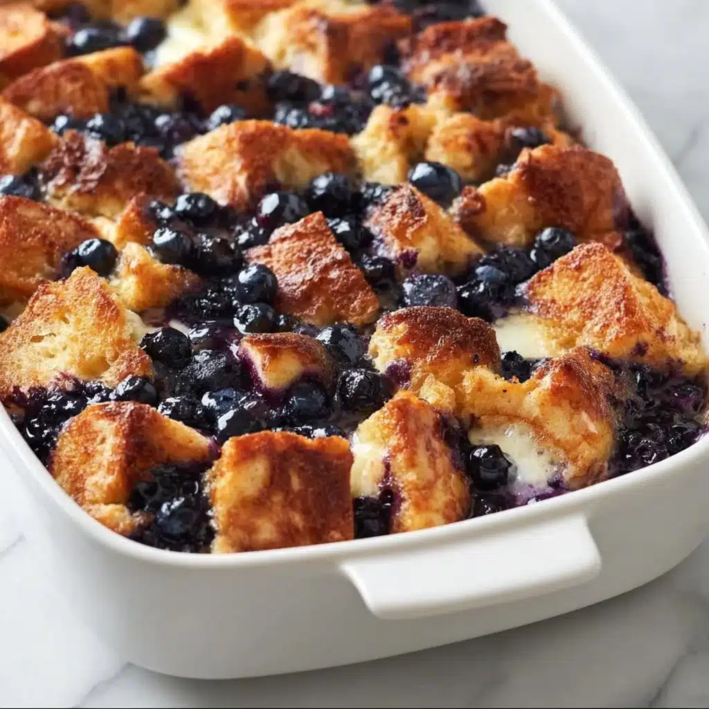 Delicious blueberry French toast casserole baked and served warm
