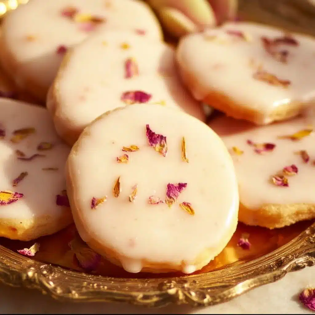 Buttery shortbread cookies arranged on a plate with a sprinkle of sugar