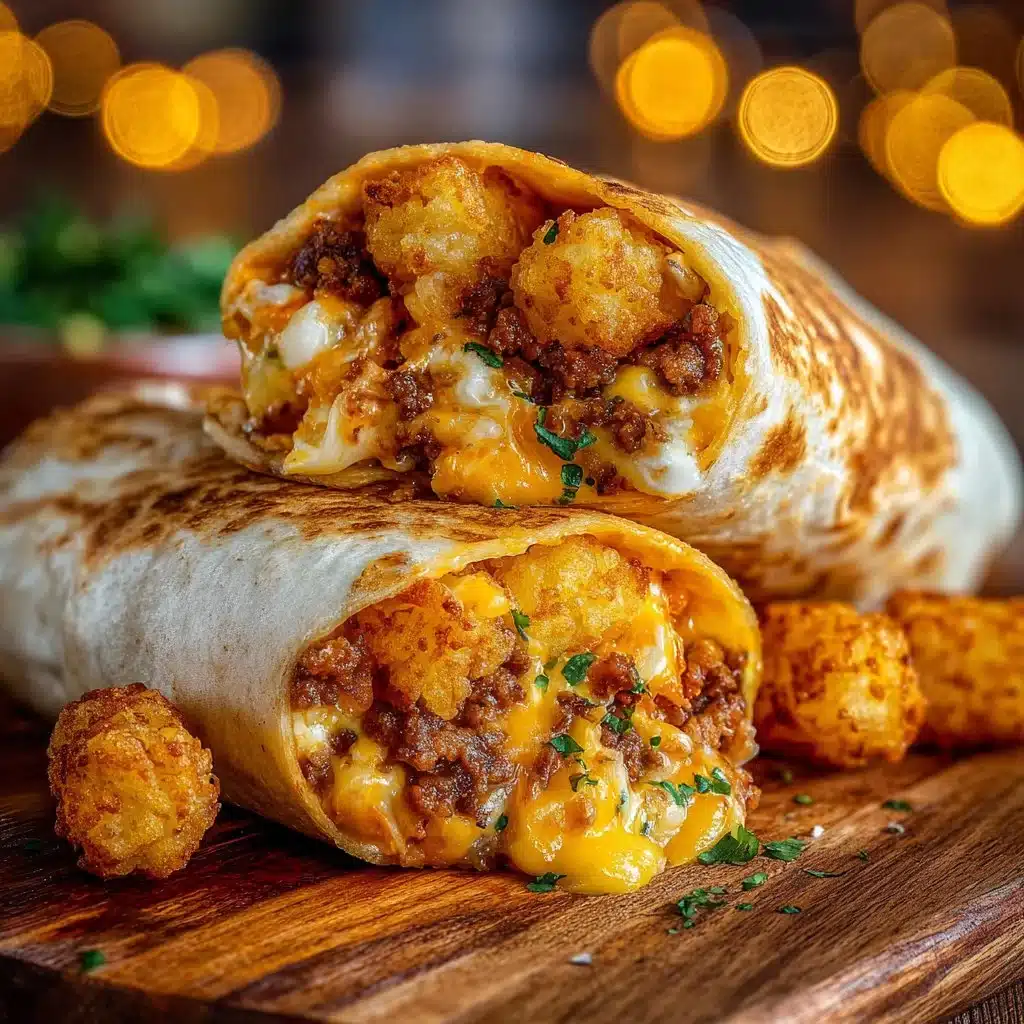 Cheesy potato burritos with crispy tater tots served on a plate