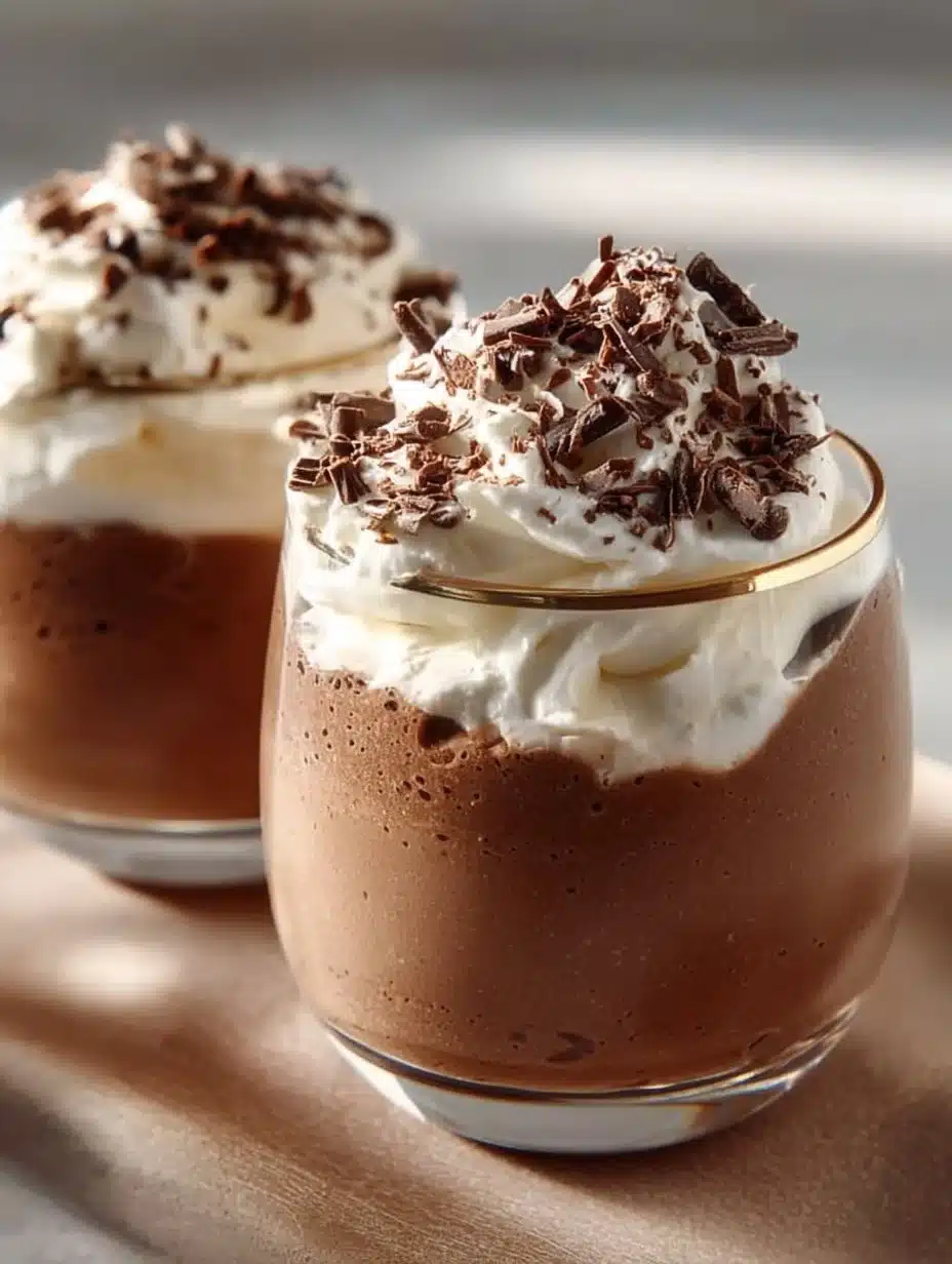 Deliciously rich Chocolate Cottage Cheese Mousse served in a bowl with chocolate shavings.