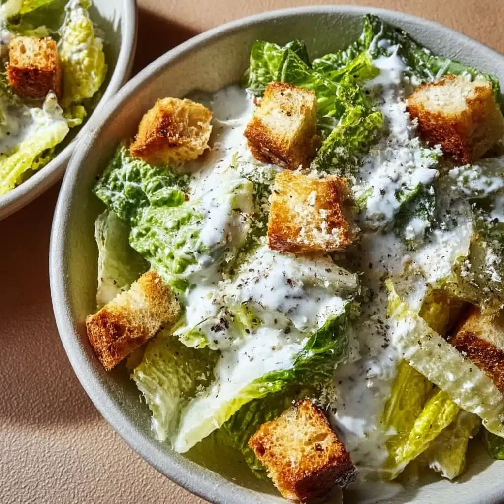 Creamy Greek Yogurt Caesar Dressing in a bowl with a fresh salad
