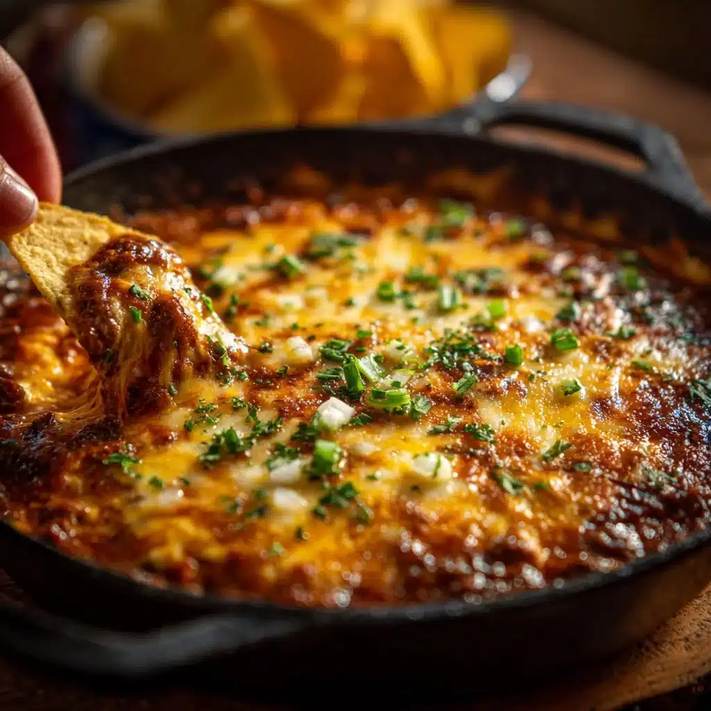 Delicious bowl of easy 3 ingredient chili cheese dip served with tortilla chips.