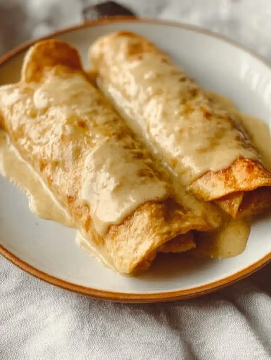 Delicious easy creamy white chicken enchiladas on a dinner plate