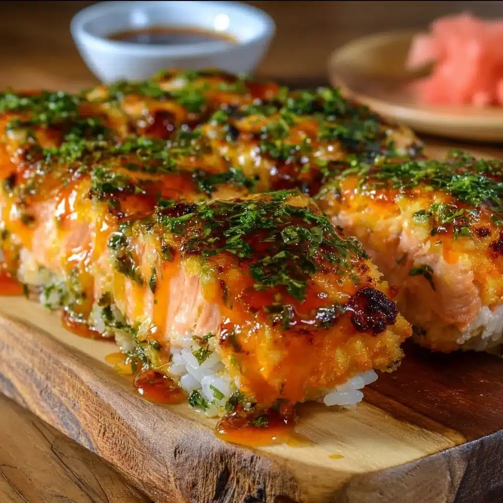 Easy spicy salmon sushi bake recipe with layers of flavor and creaminess.