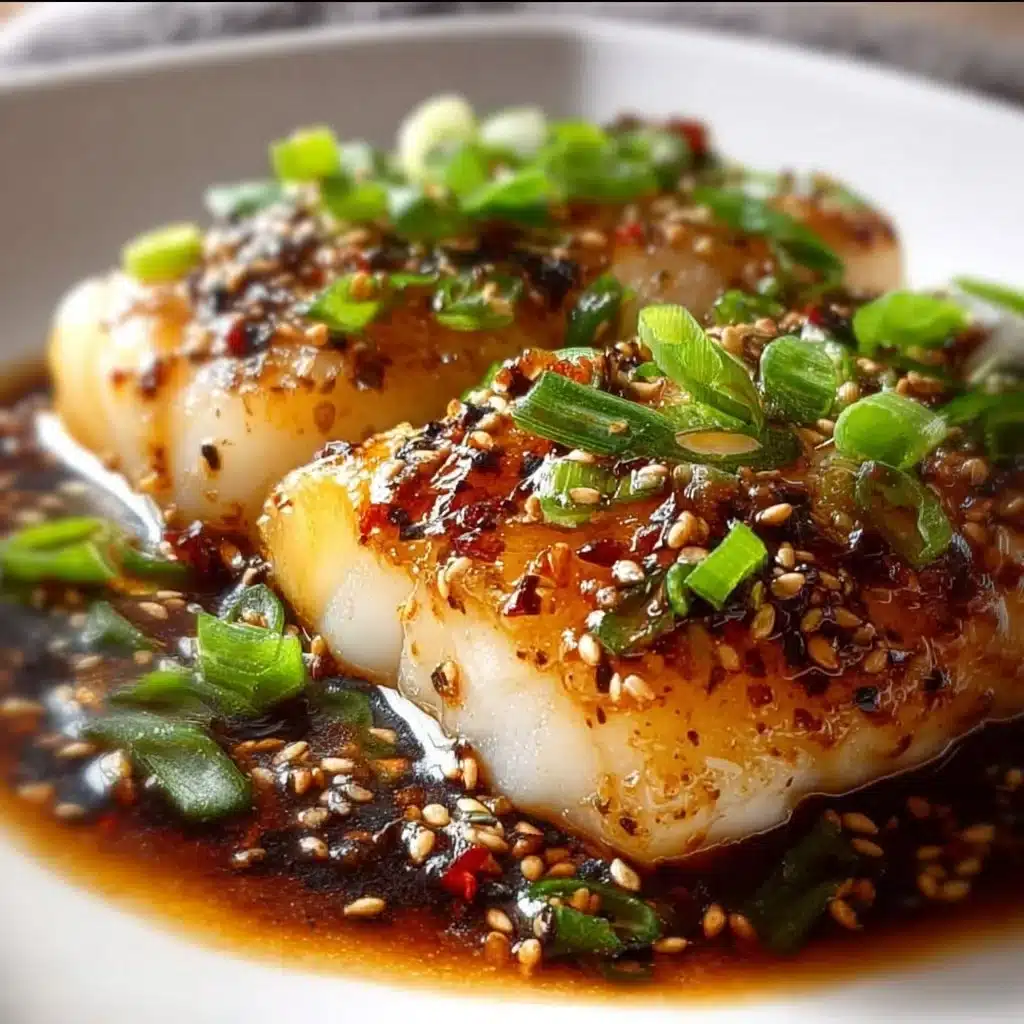 Flaky Ginger Soy Glazed Cod served on a plate with vegetables