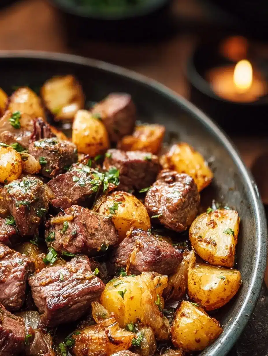 Garlic Butter Steak Bites and Potatoes