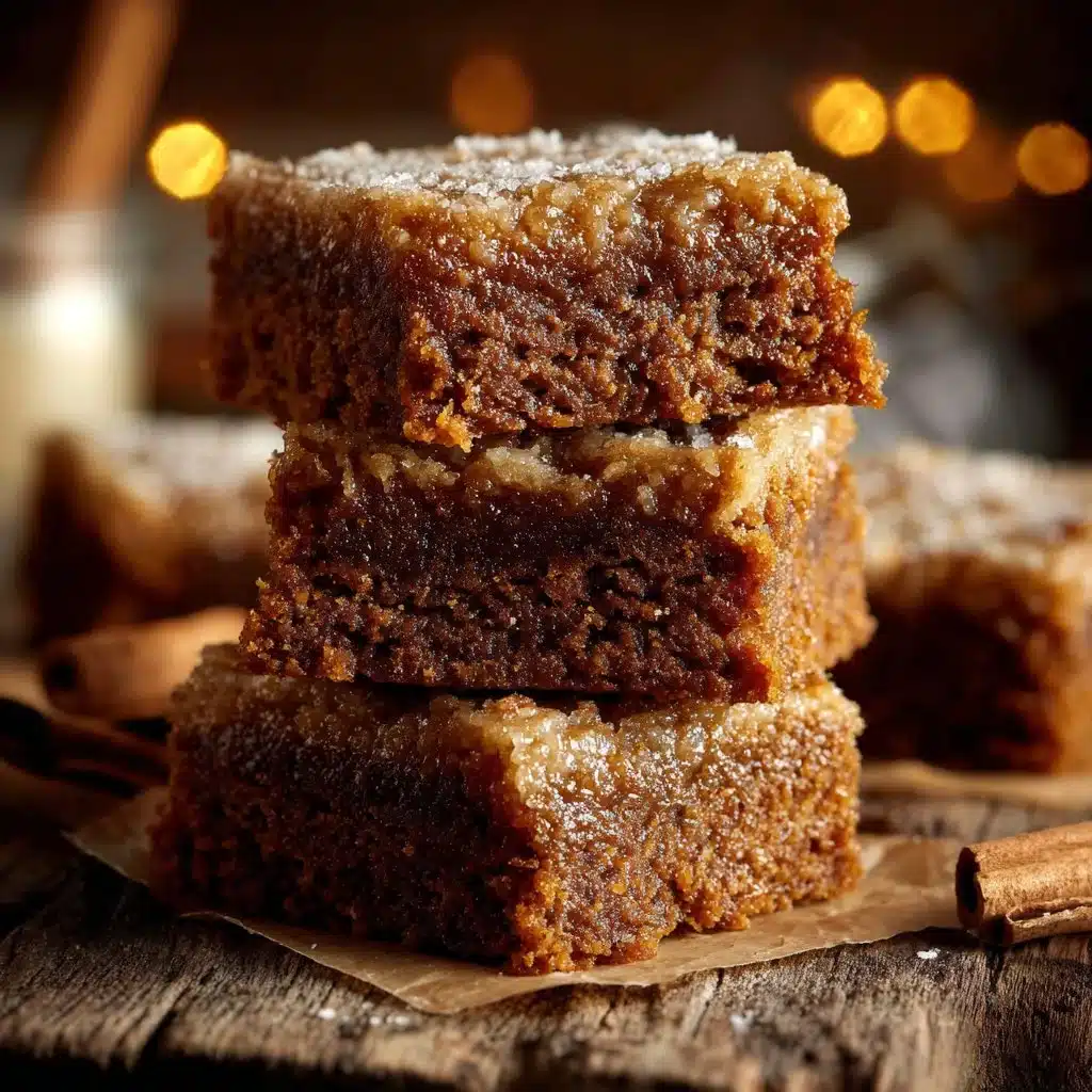 Delicious gingerbread bars topped with icing and festive decorations