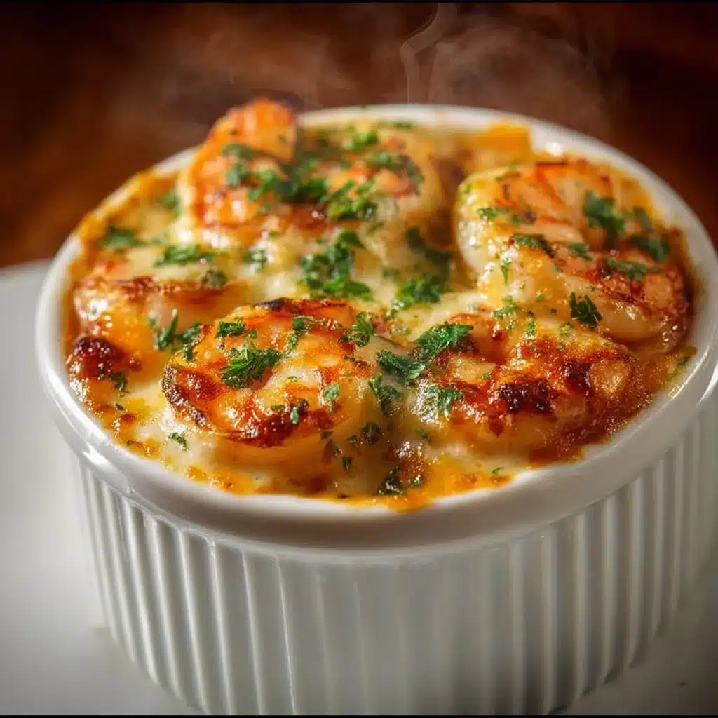 A gourmet seafood cassolette dish showcasing a medley of fresh seafood.