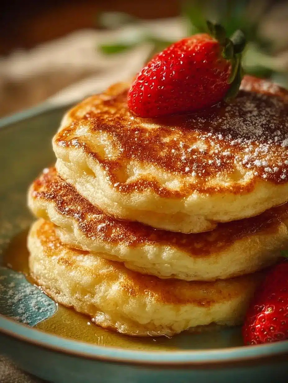 Fluffy grandma's sweet Mexican pancakes topped with syrup and fruit