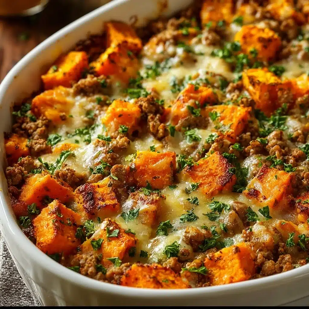 Ground Turkey Sweet Potato Bake dish served on a plate