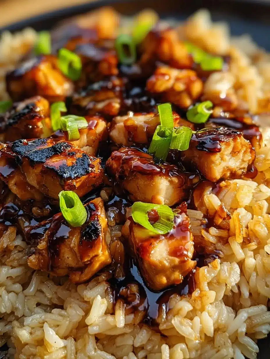 Honey BBQ Chicken Rice served in a colorful bowl with garnishes