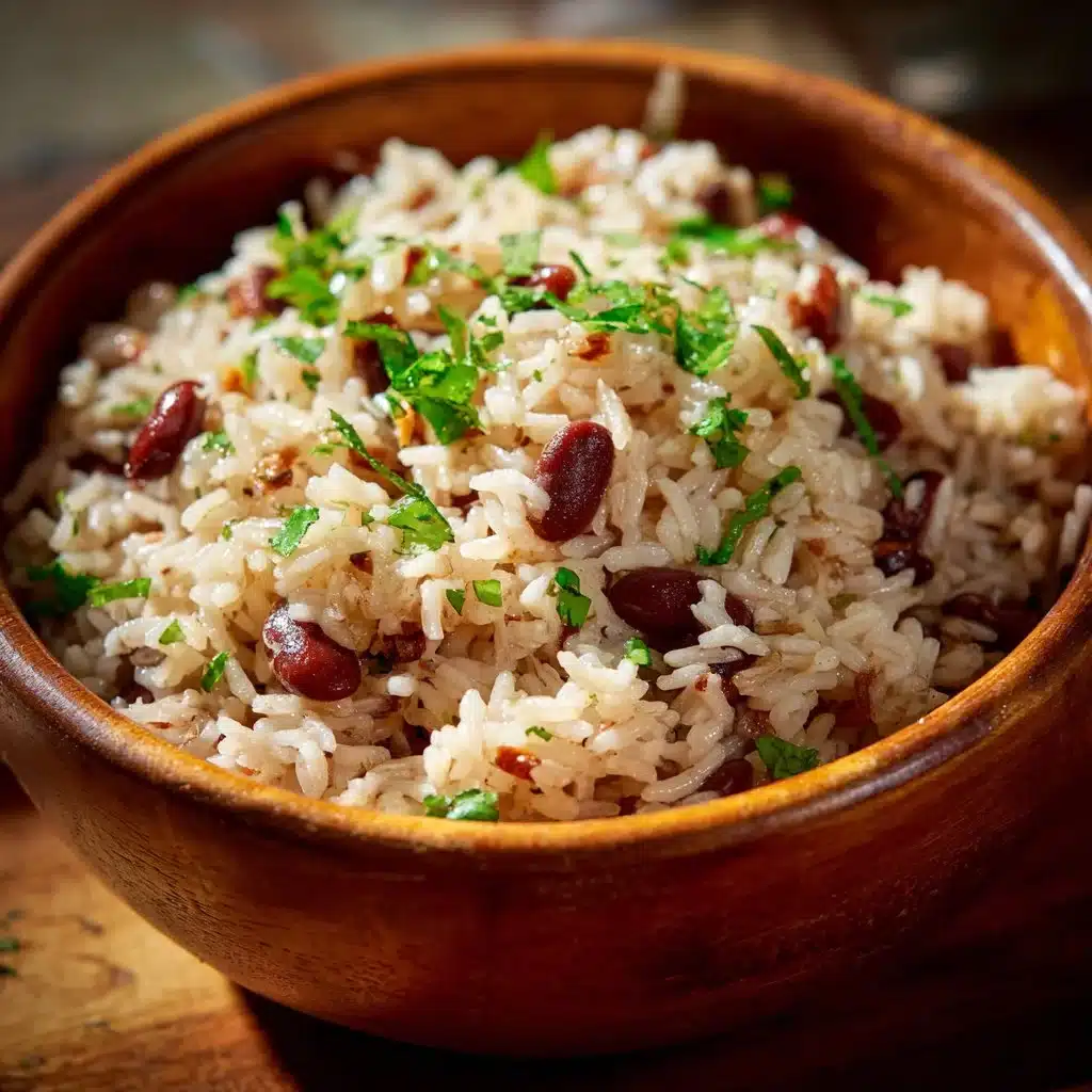 Jamaican Coconut Rice served with colorful vegetables and herbs
