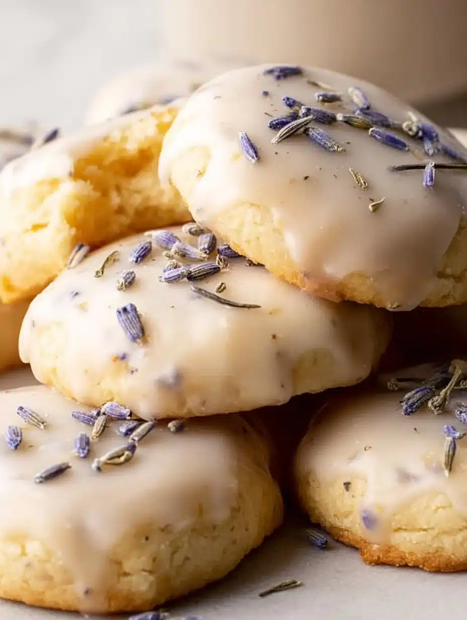 Lavender Lemon Cookies with floral garnish and citrus zest on a plate