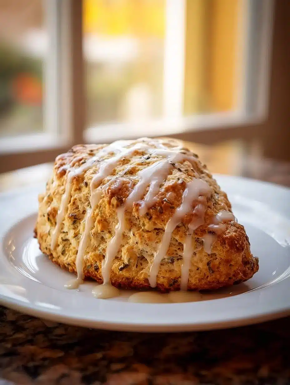 Freshly baked Lemon Lavender Scones with lemon zest and lavender flowers