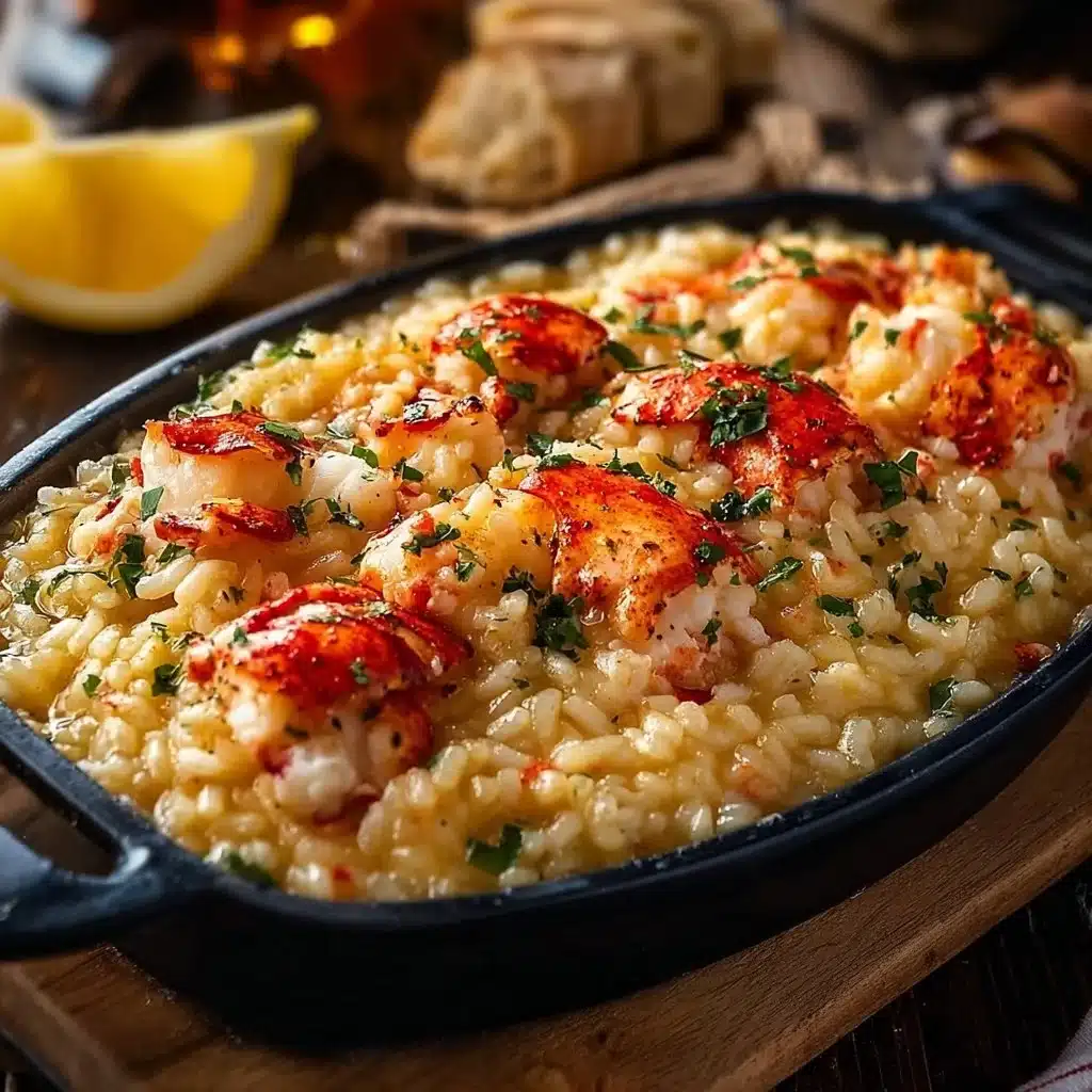 Delicious Lobster Risotto garnished with herbs and served in a elegant dish