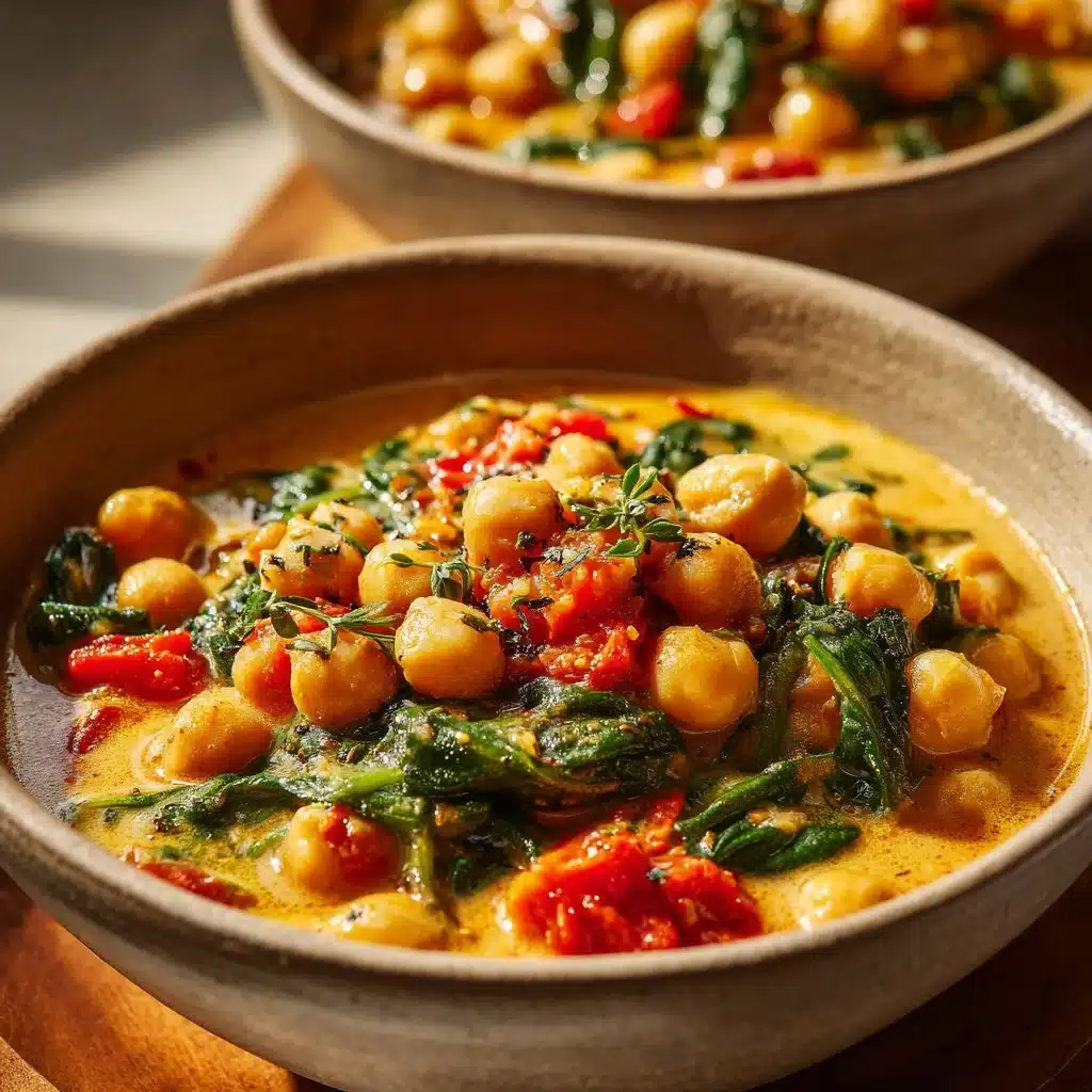 Plate of Marry Me Chickpeas garnished with fresh herbs and spices