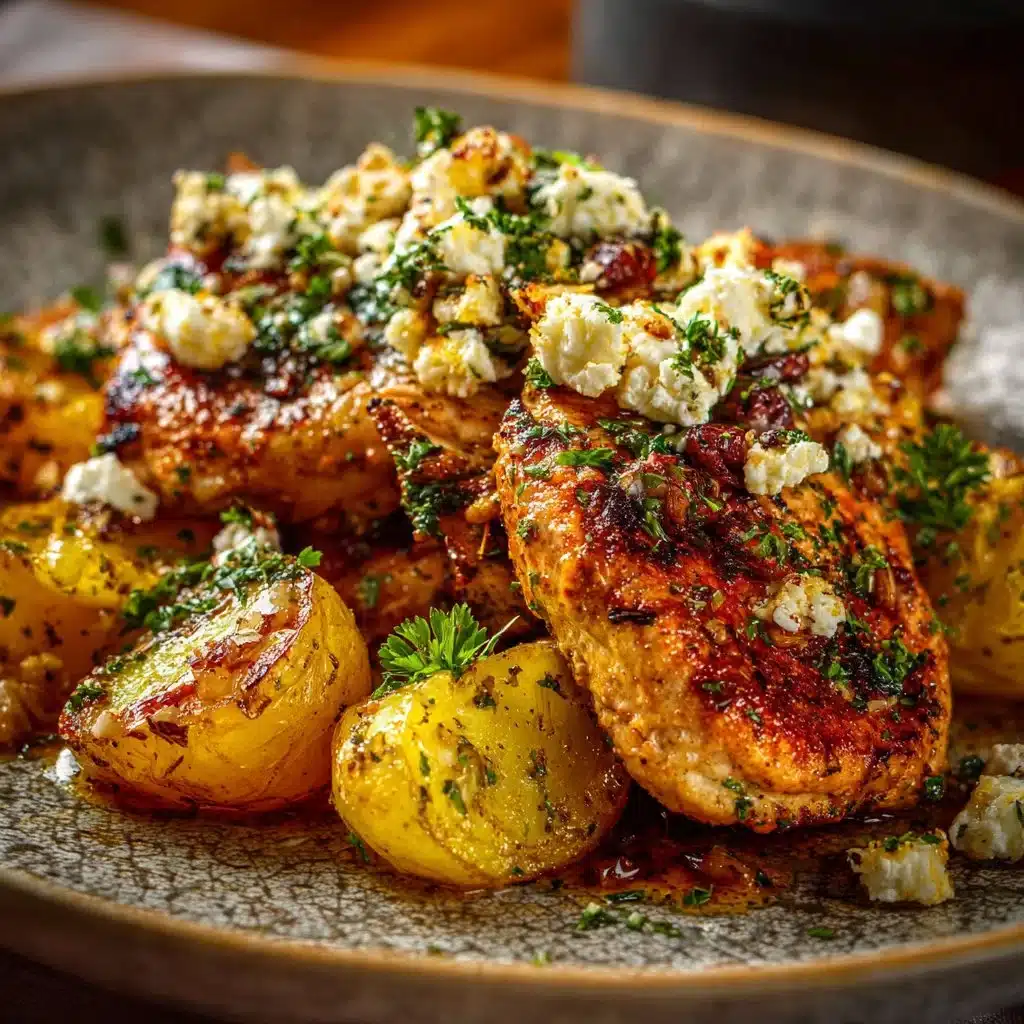 Mediterranean Chicken with Lemon Feta Dip & Crispy Potatoes