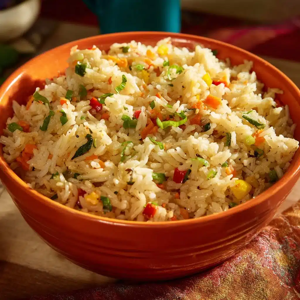 Serving of Nigerian Coconut Rice garnished with herbs
