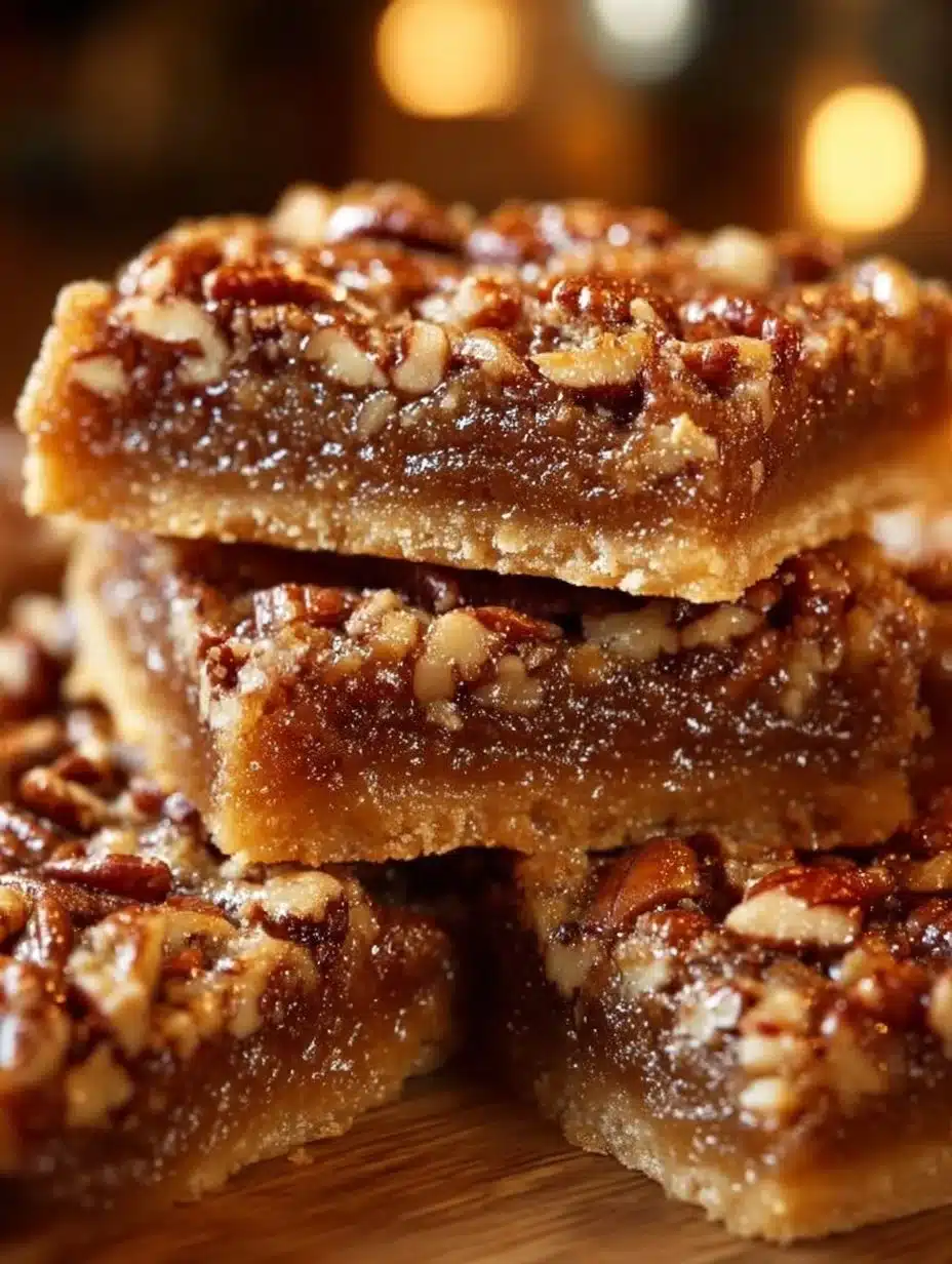 Delicious pecan pie bars with a crunchy topping and gooey filling.