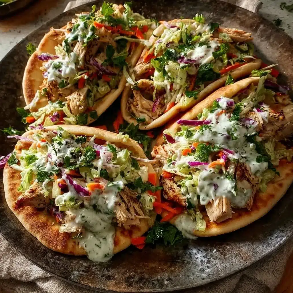 Sheet pan chicken pitas with fresh herb ranch slaw on a plate