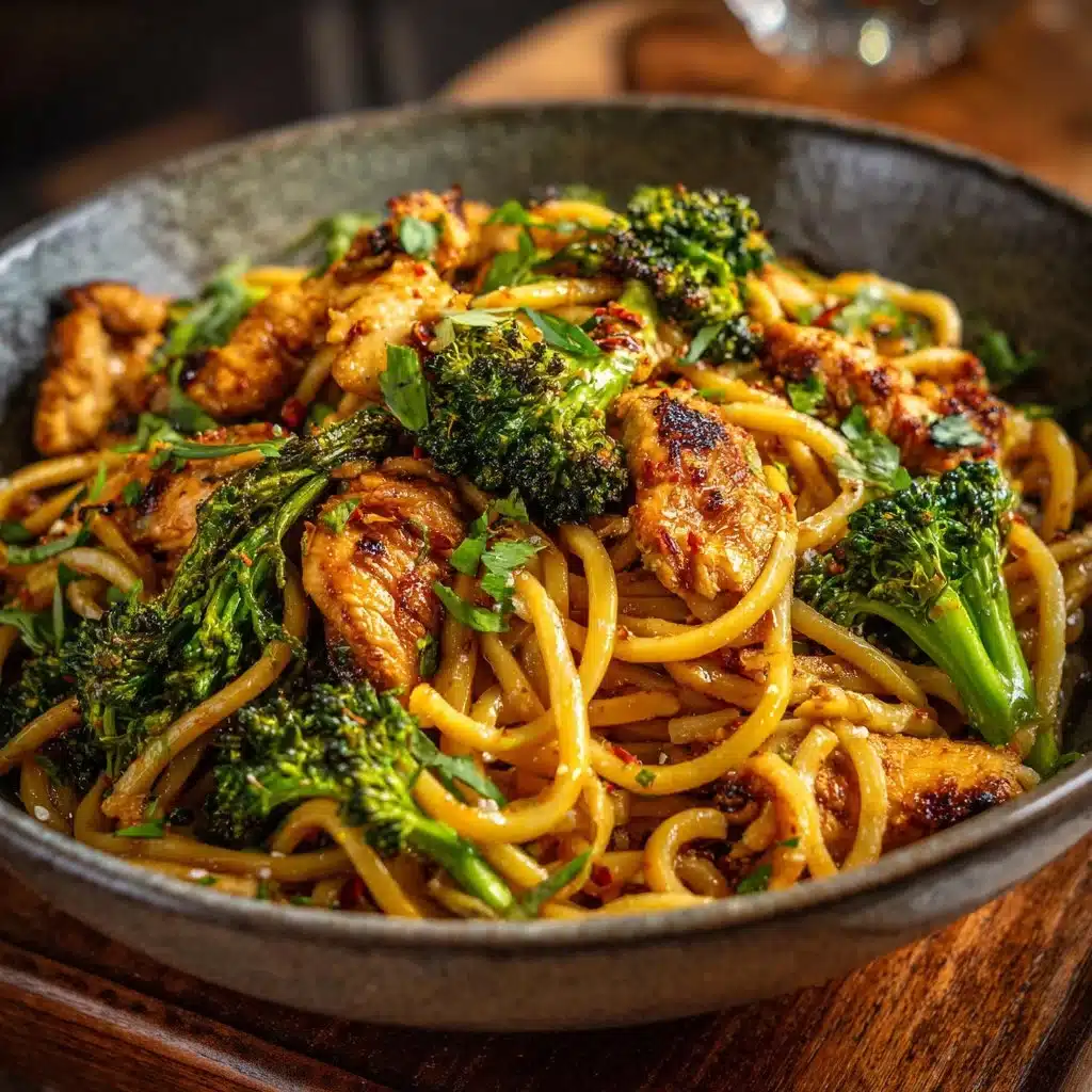 Spicy Garlic Chicken and Broccoli Noodle Bowls Delight You!
