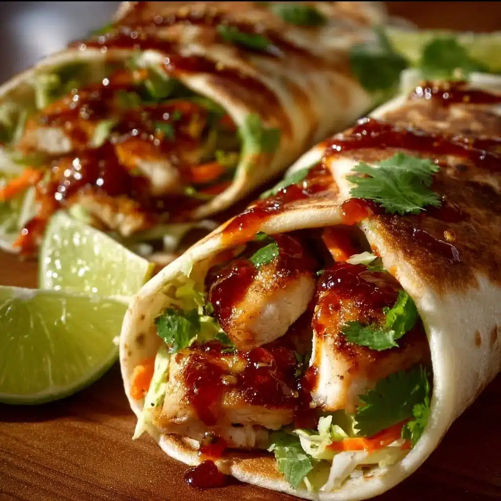 Delicious Sweet Chili Chicken Wraps served with fresh vegetables