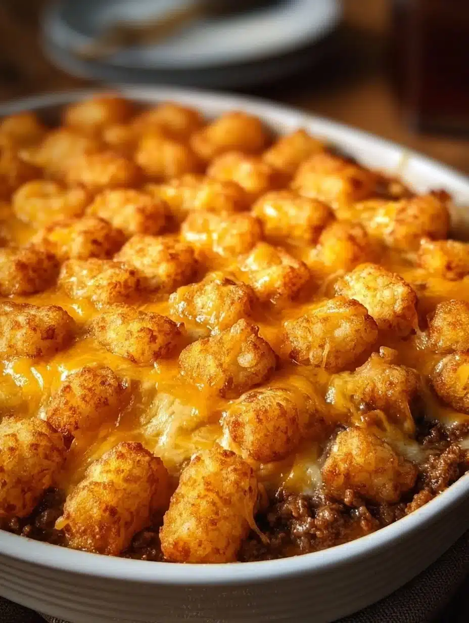 Delicious Tater Tot Casserole with Ground Beef ready to serve