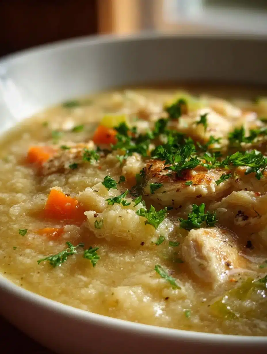 Bowl of delicious anti-inflammatory cauliflower chicken soup