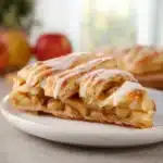 Delicious apple pie bars topped with cinnamon and sugar on a wooden table.