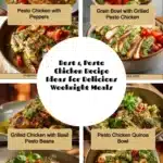 Pesto chicken served with pasta and vegetables for a delightful weeknight dinner