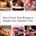 Valentine’s Day sweet treat recipes collage featuring cakes and chocolates