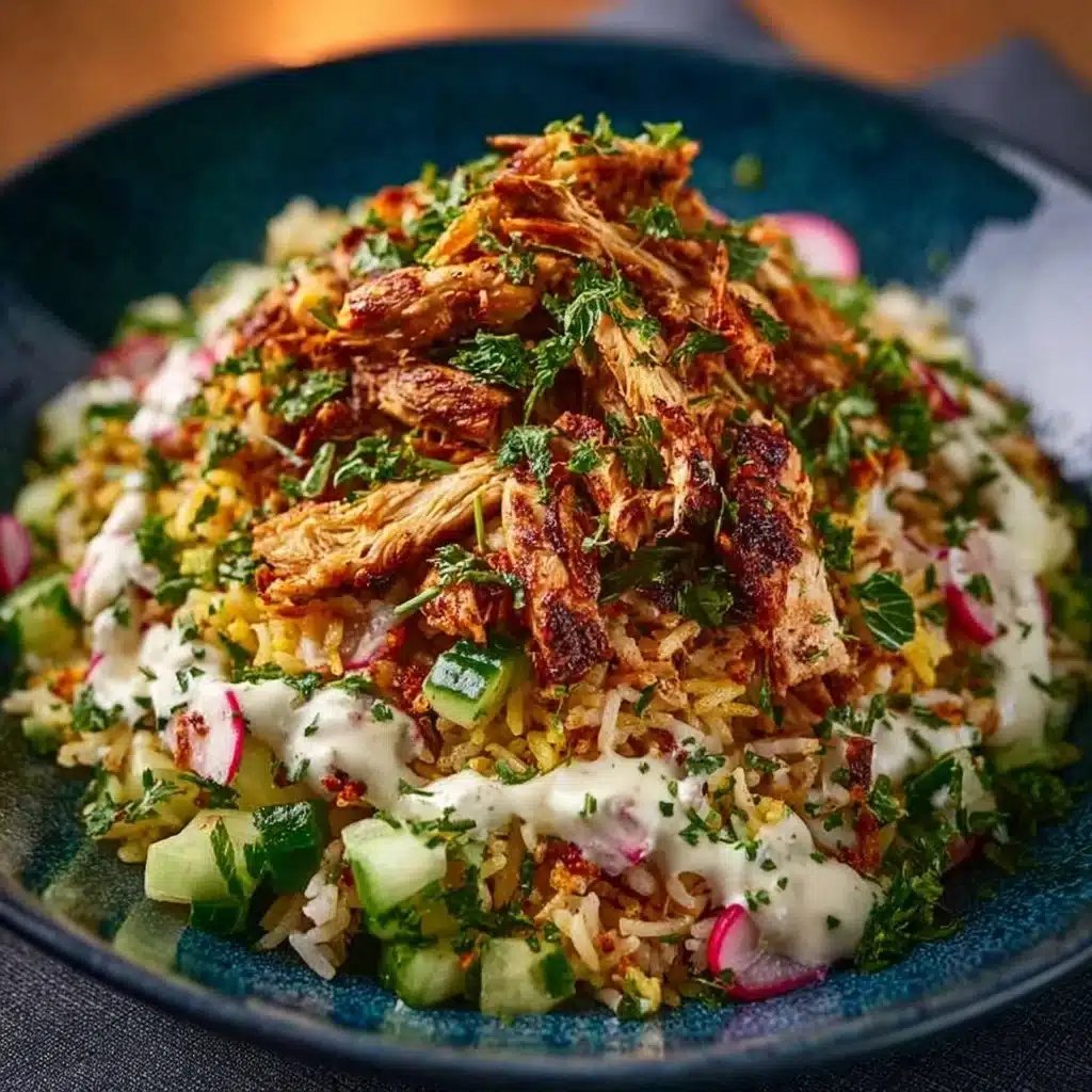 Chicken Shawarma Crispy Rice Salad with vibrant vegetables