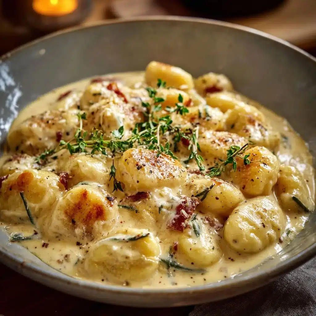 Creamy Chicken and Gnocchi dish served in a bowl garnished with herbs