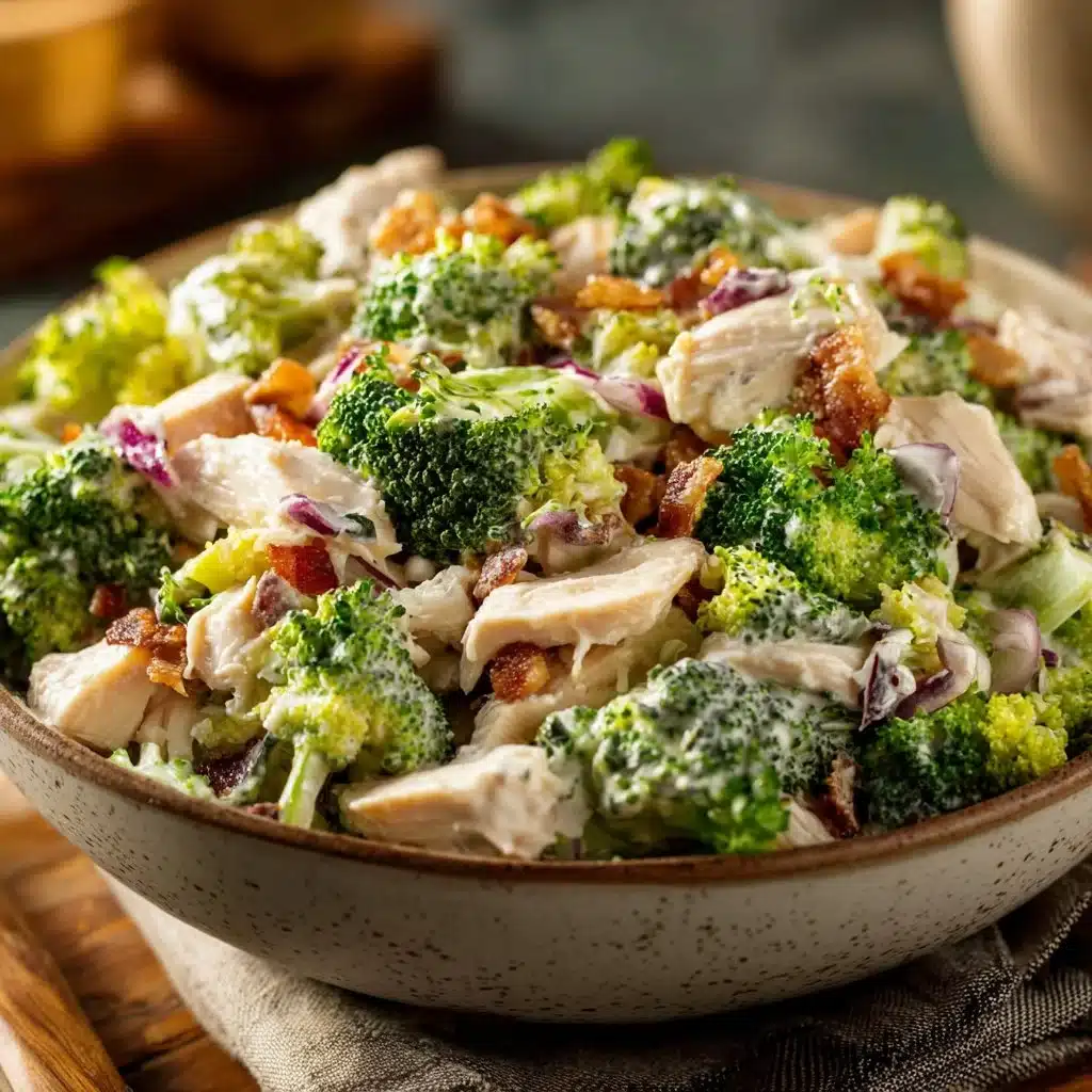 Creamy Chicken Salad Chick with vibrant broccoli salad garnish