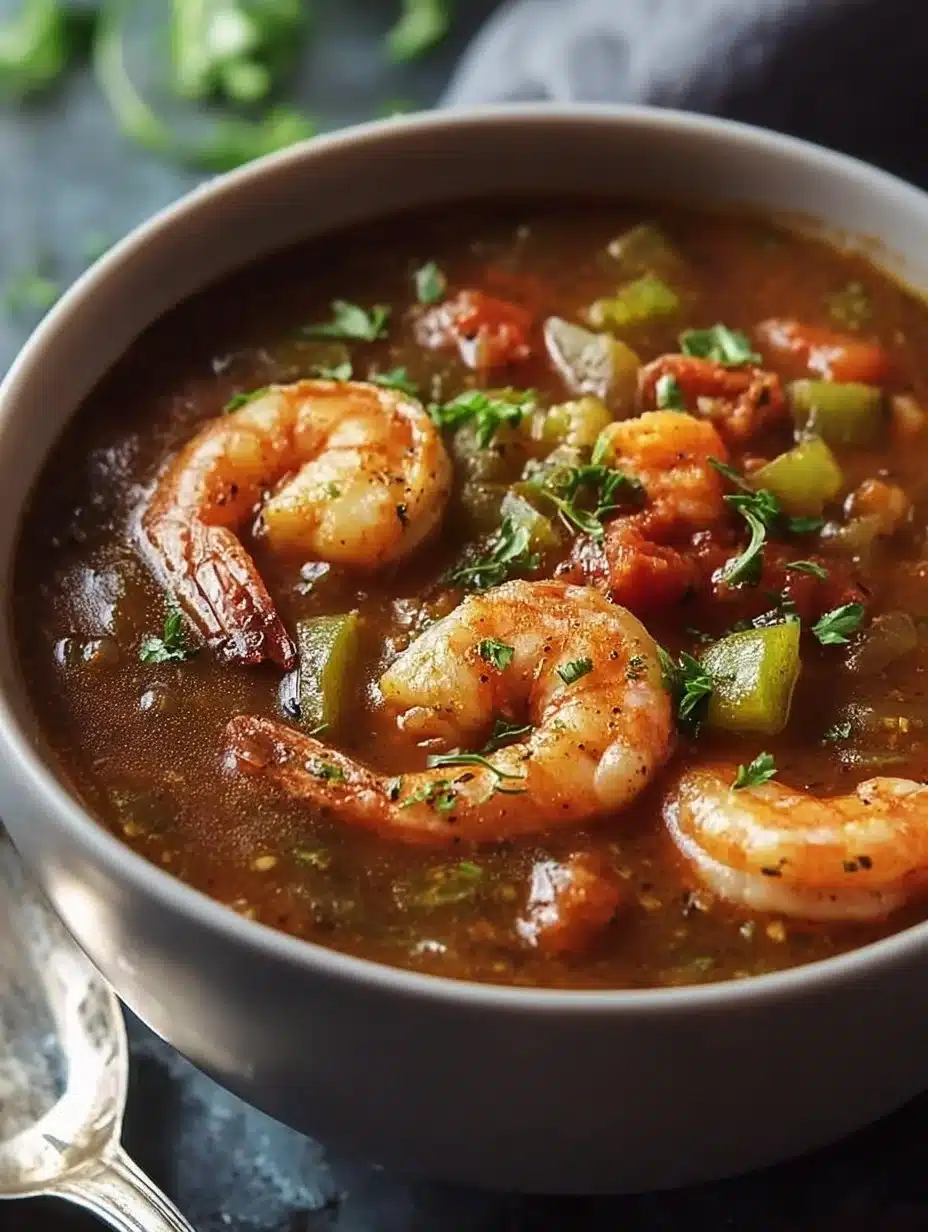 Bowl of Creole Seafood Gumbo with shrimp, crab, and fresh herbs