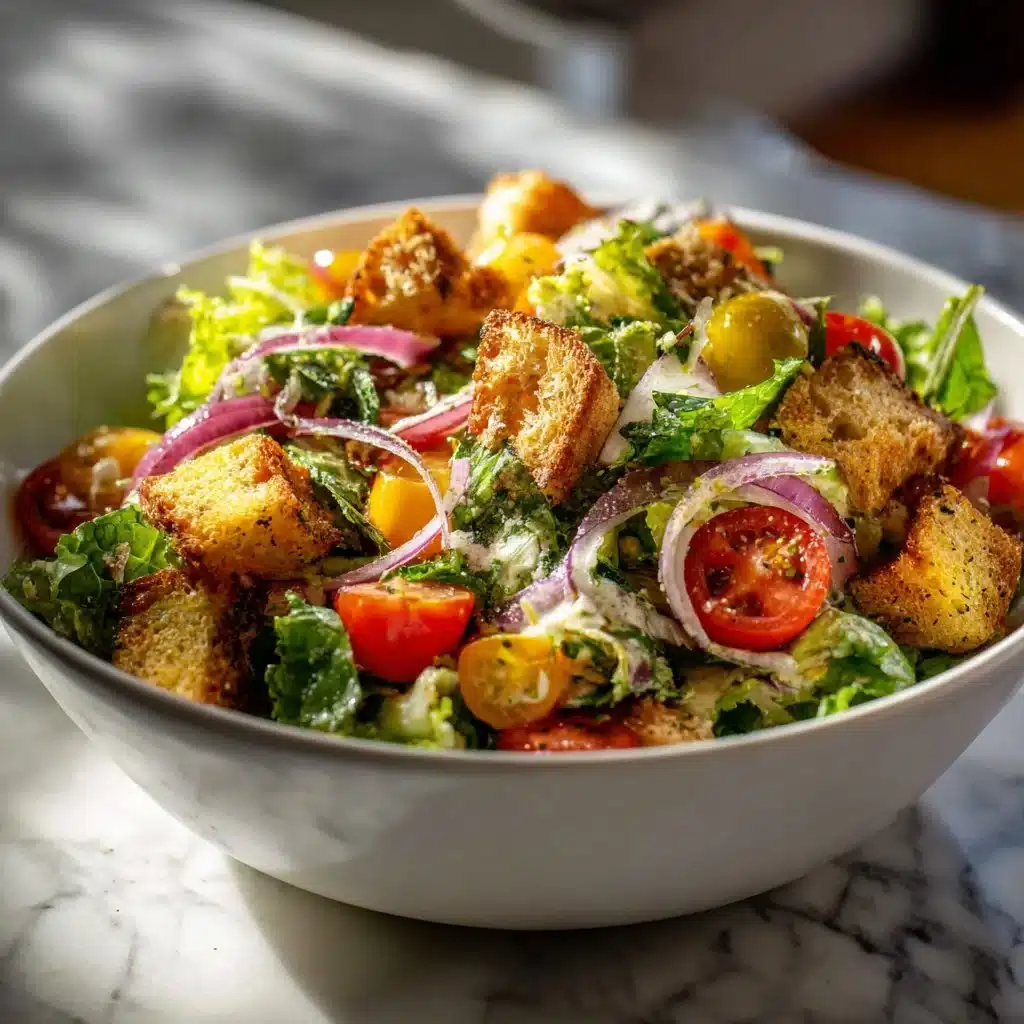 Crunchy homemade croutons made from fresh bread, perfect for salads and soups.