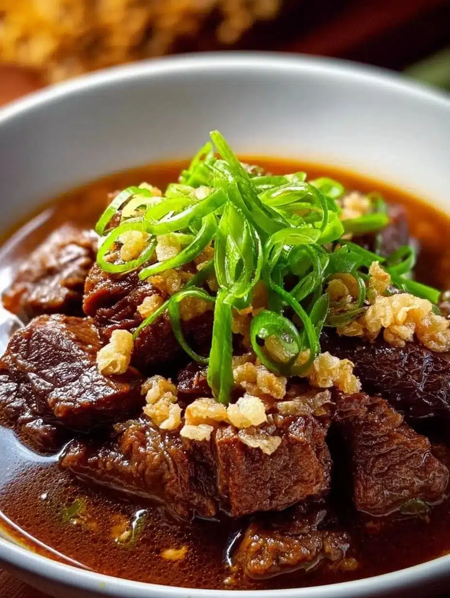 Delicious beef pares, a traditional Filipino dish with tender beef in rich broth.