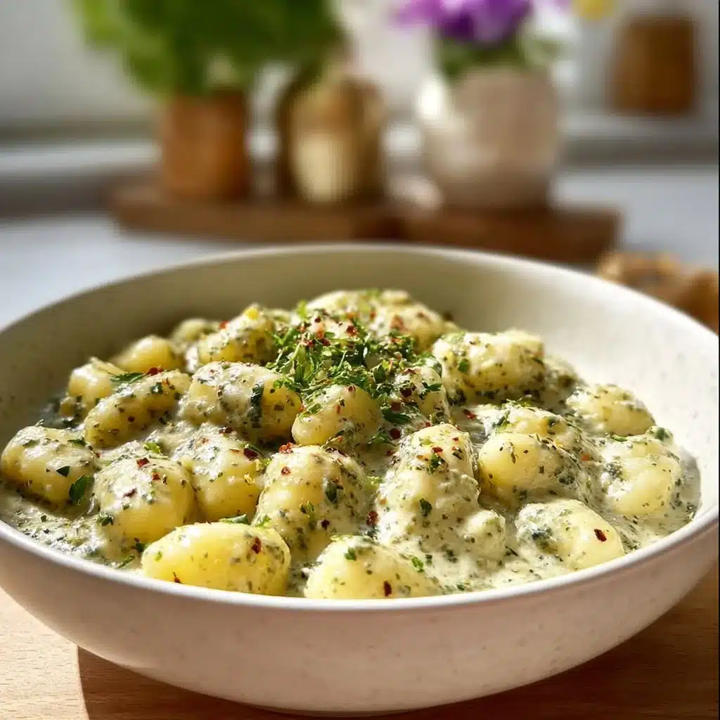 Gnocchi in Creamy Garlic Pesto Sauce