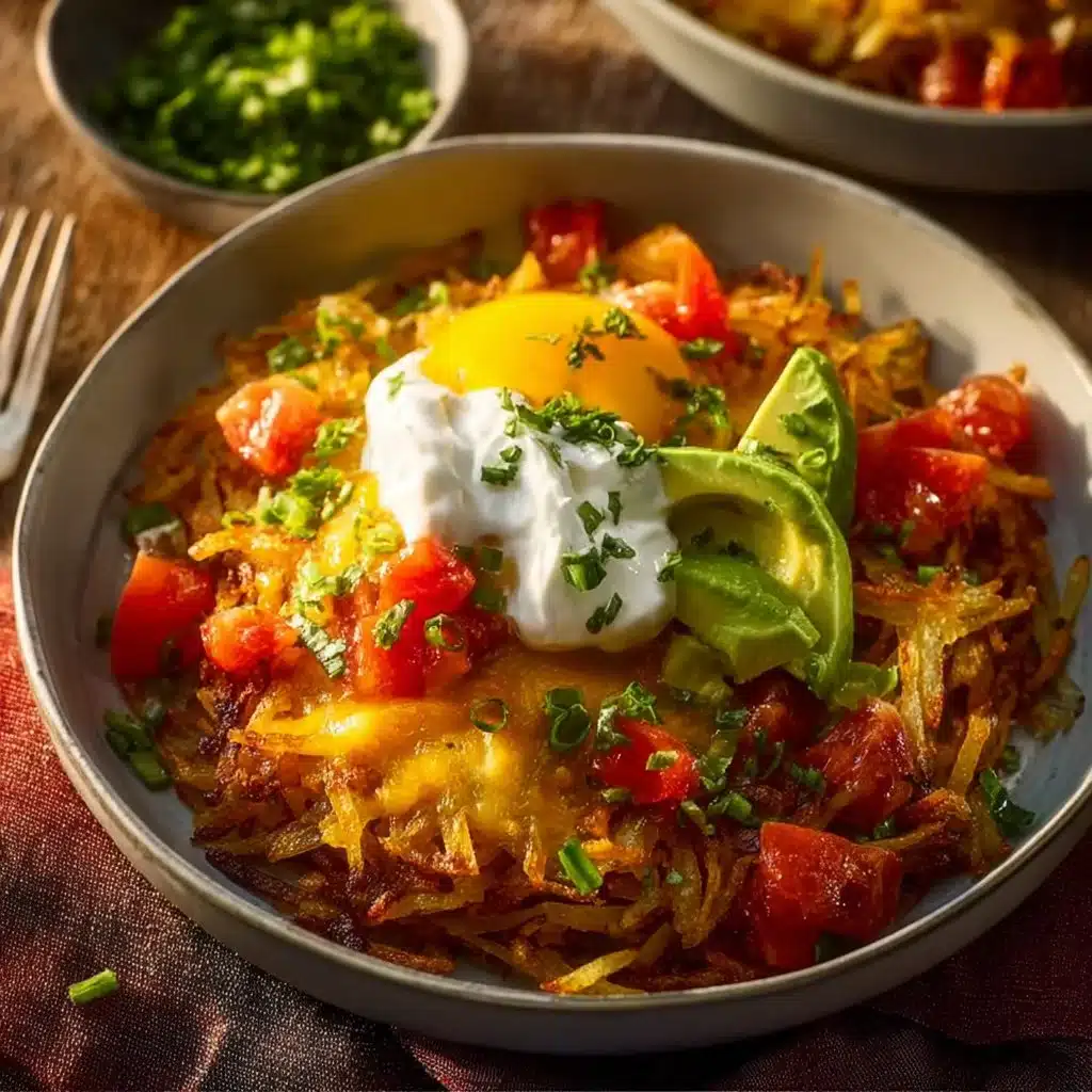 Delicious hash brown breakfast bowls topped with fresh ingredients