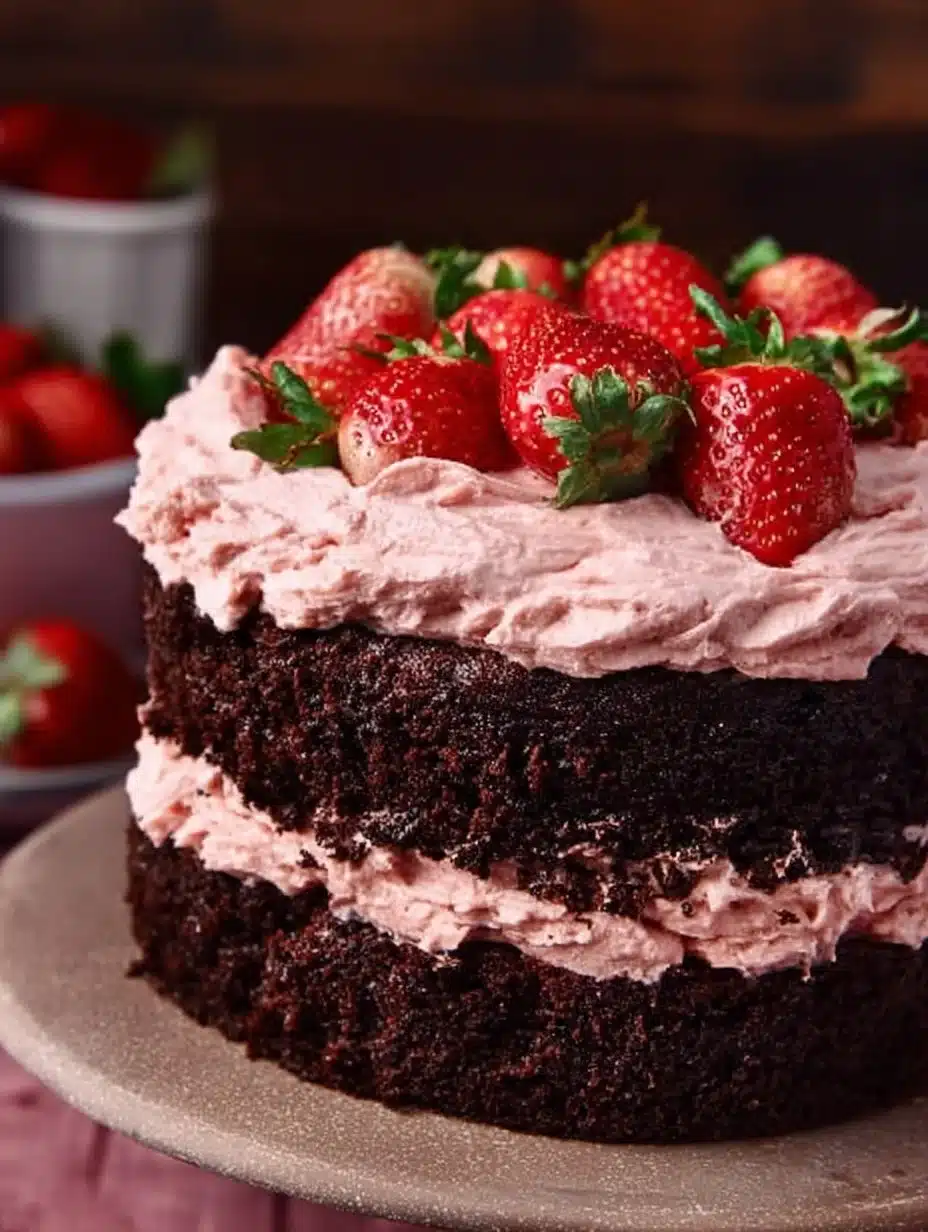 Homemade Dark Chocolate Cake with Strawberry Buttercream
