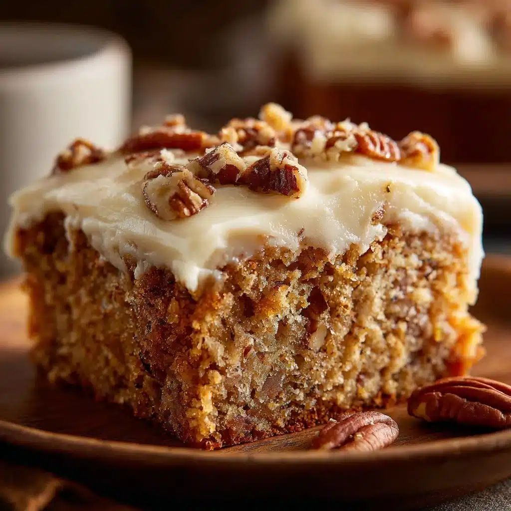 Delicious Hummingbird Sheet Cake with cream cheese frosting and tropical fruits