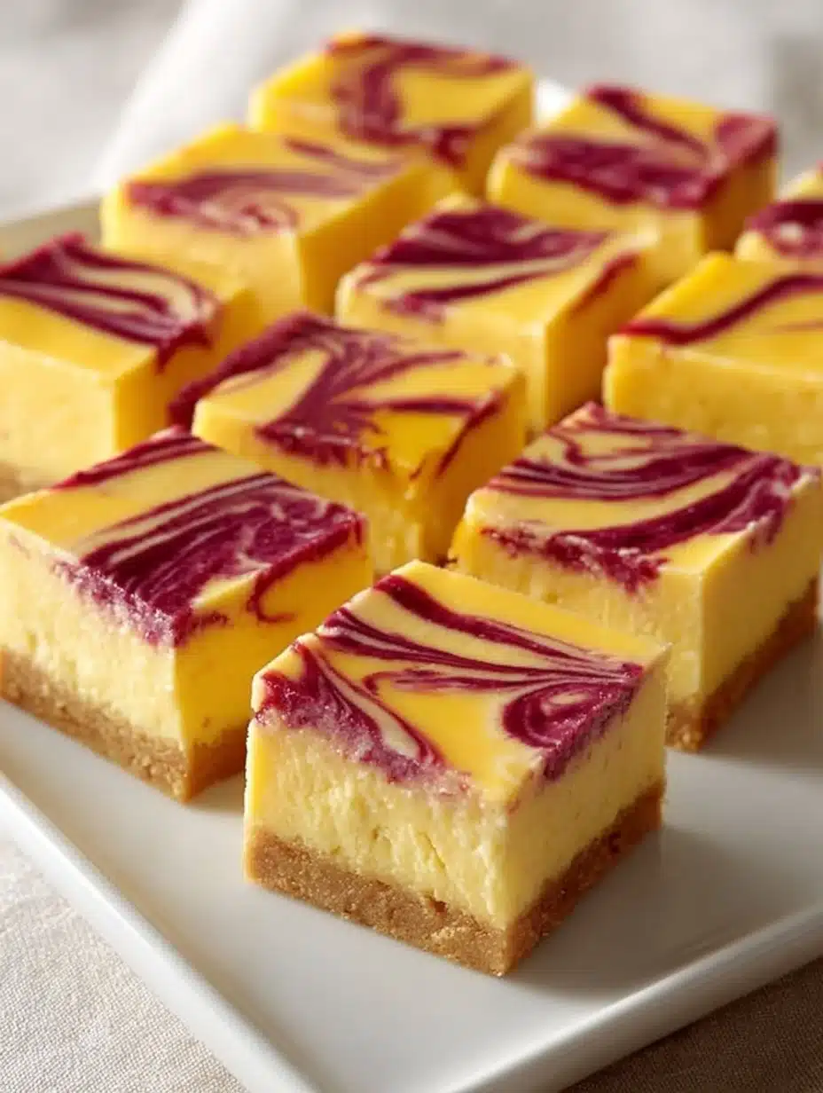 Mango Bars with Raspberry Swirl dessert on a plate