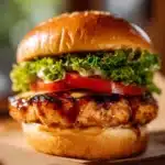 Juicy Maple Mustard Chicken Burgers served with fresh toppings
