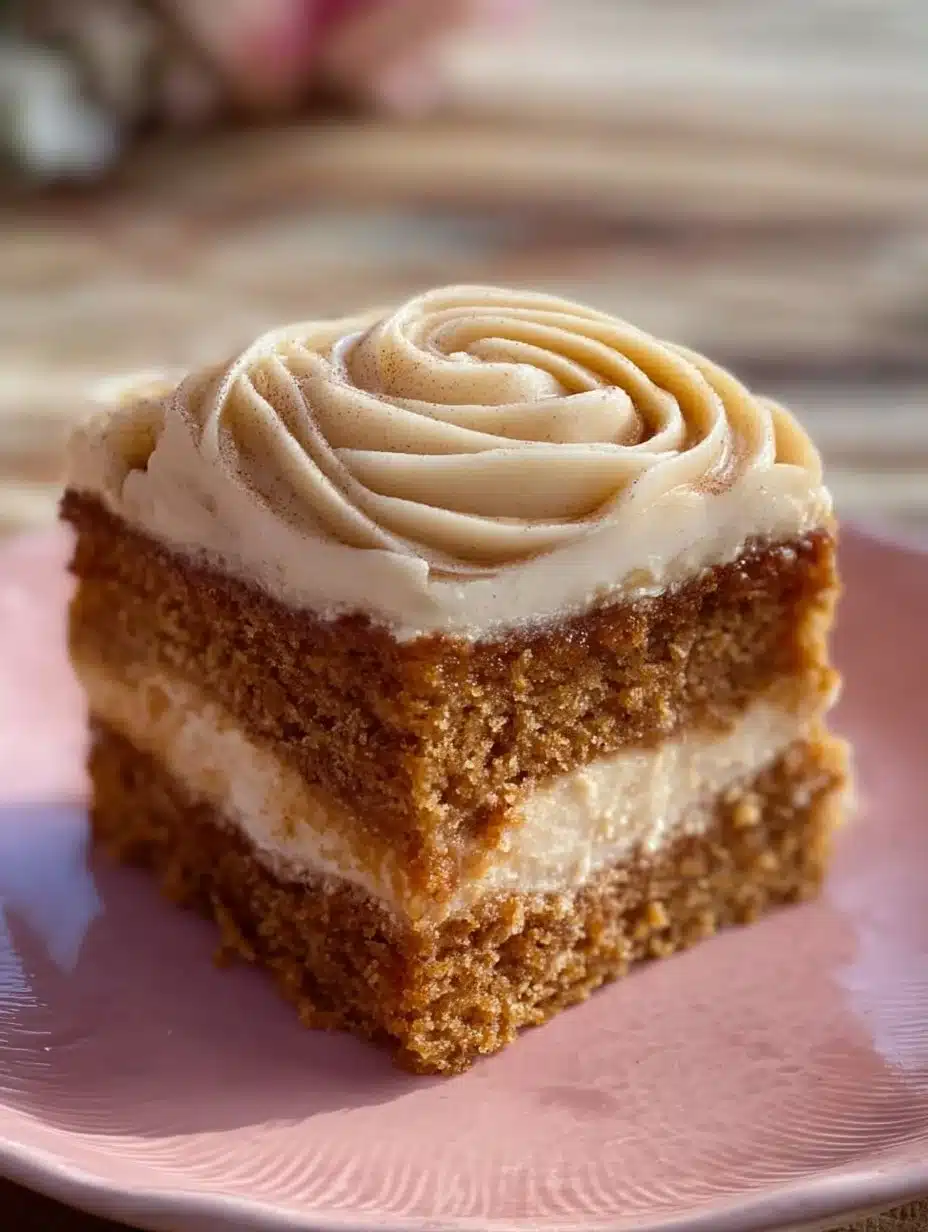 Delicious Pumpkin Spice Gooey Cake topped with creamy frosting and spices