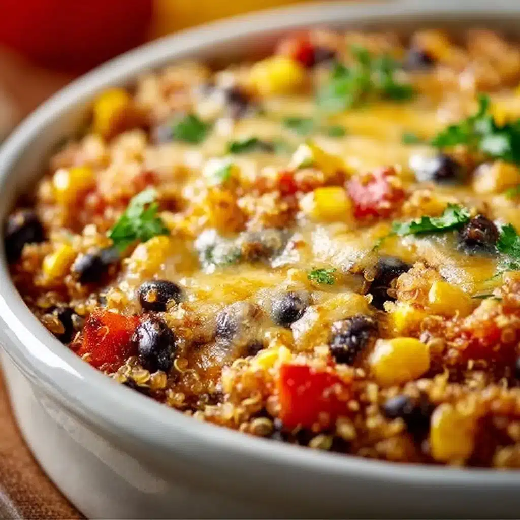Delicious quinoa black bean casserole fresh out of the oven